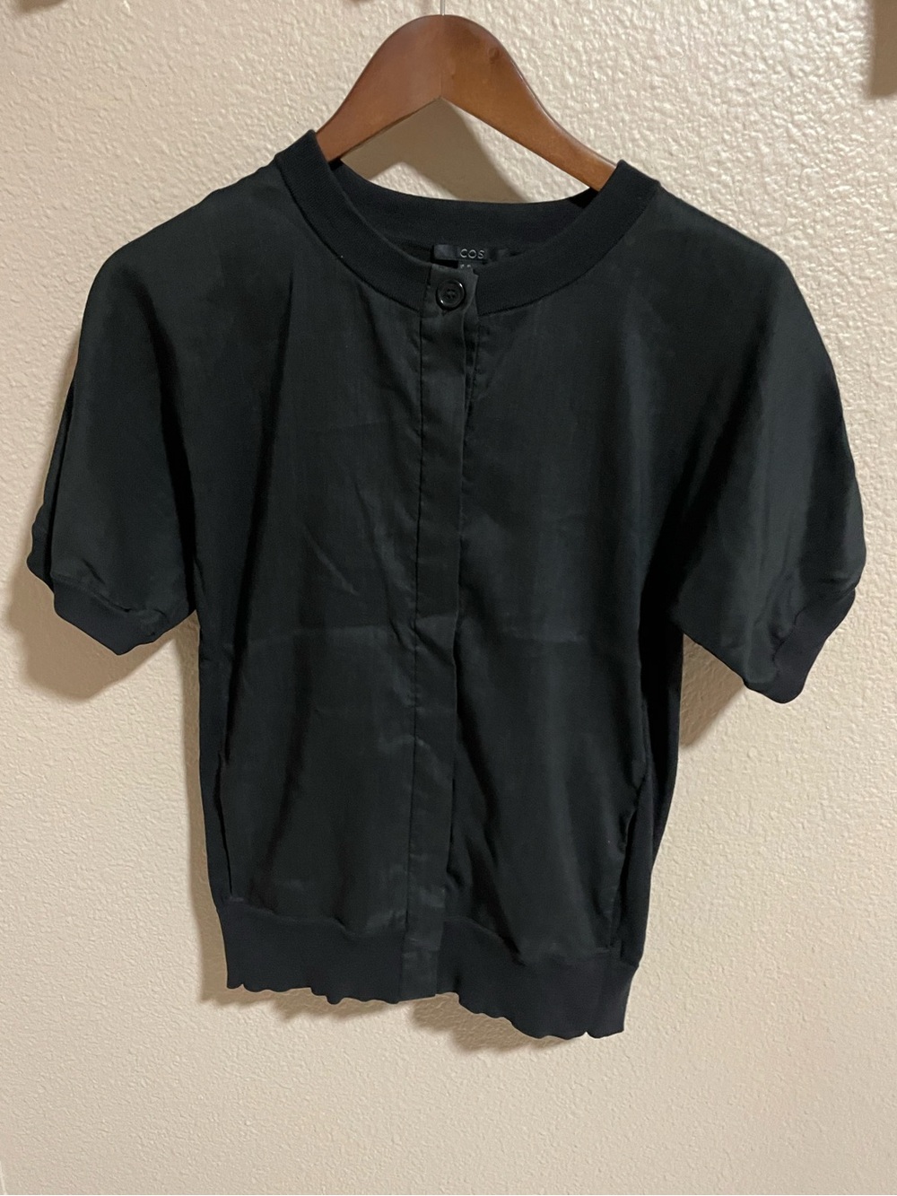 COS Black Short-Sleeve Button-Up Cotton and Linen